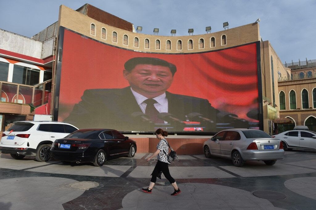 Image de Xi Jinping à Kashgar, dans la région occidentale du Xinjiang en Chine, le 4 juin 2019. | Greg Baker / AFP