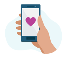 Hands holding a mobile phone with a heart in the screen