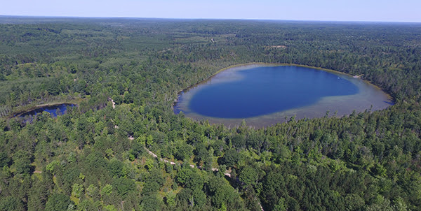 Aerial view of Walled Lake in Pigeon River Country State Forest