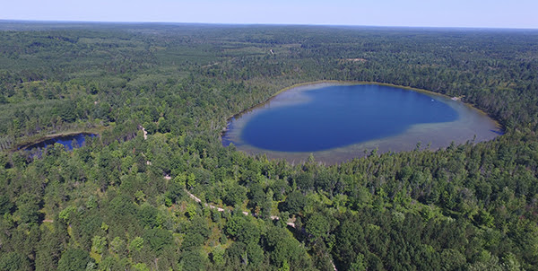Aerial view of Walled Lake in Pigeon River Country State Forest