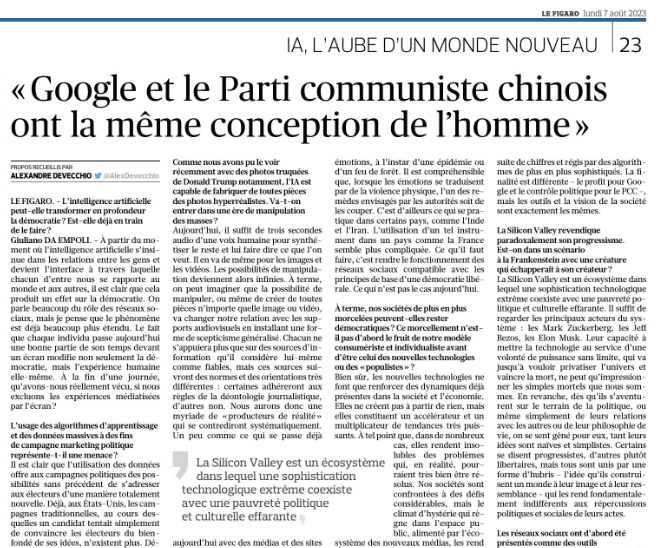 „Google i Komunistyczna Partia Chin mają dokładnie taką samą koncepcję człowieka”.  Giuliano da Empoli o zagrożeniach nowych technologii dla demokracji 
