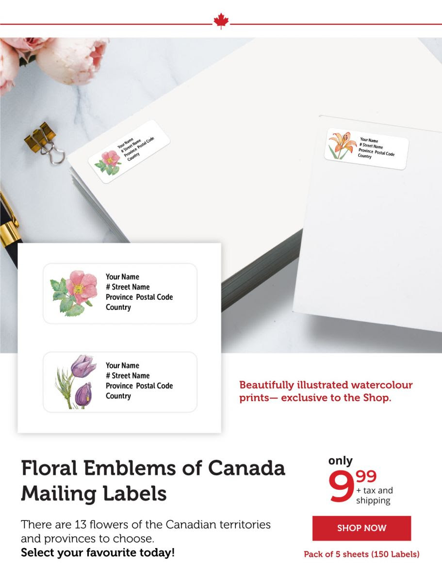 Floral Emblems of Canada Personalized Mailing Labels