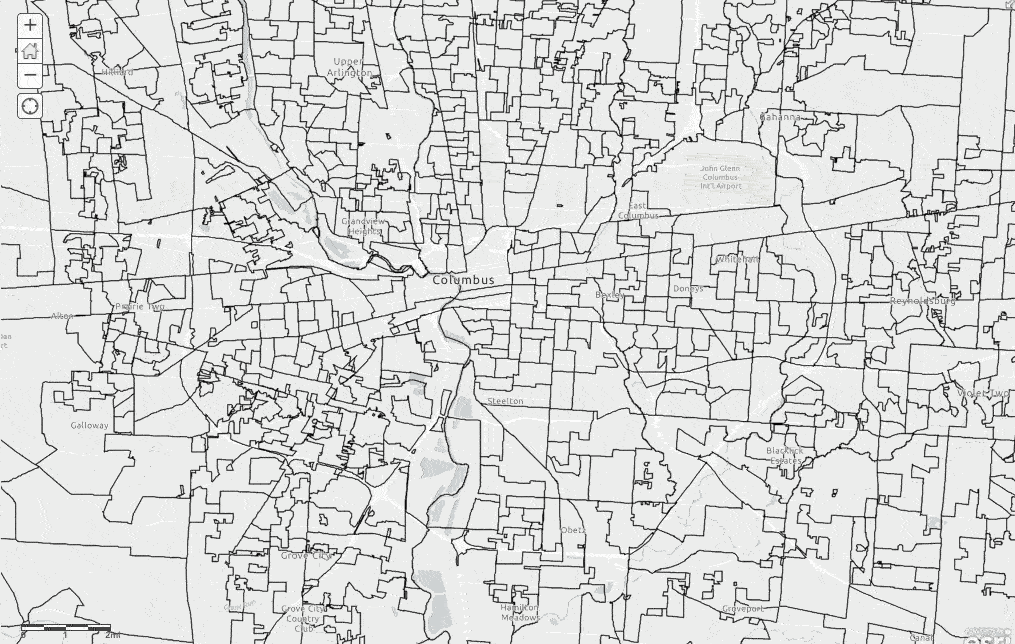 Precinct data is first mapped using ArcGIS Online.
