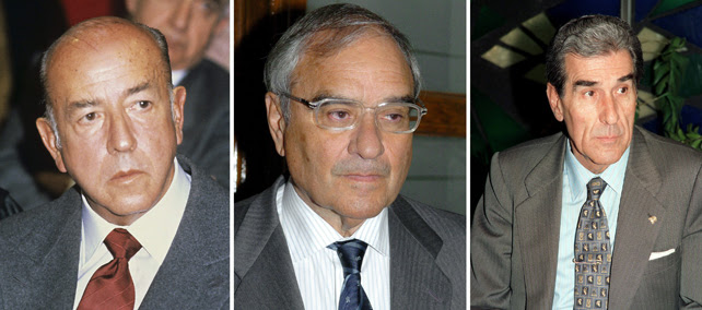 Los exministros españoles José Utrera Molina, Rodolfo Martín Villa y Fernando Suárez, en imágenes de archivo.