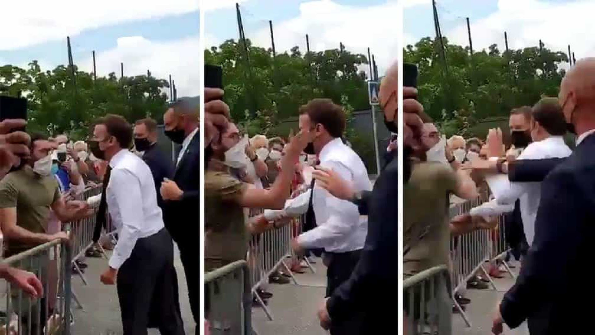 Macron leva tapa na cara de manifestante em visita ao sul da França
